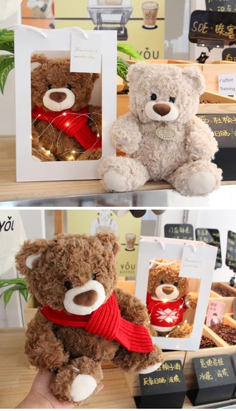 Ayıcık Peluş Oyuncak - Kar Tanesi Kazak Yeşil - 26cm + Hediye Çantası - 8