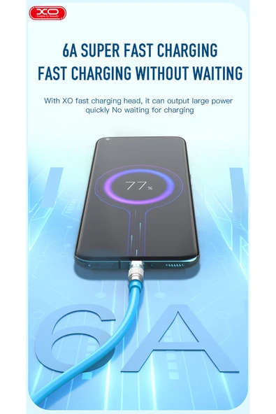 Xo Hızlı şarj kablosu 6A Max,1.2 Metre, Hızlı Şarj,5.8mm Silikon Tasarım,Dayanıklı Kablo,NB227 - Resim 4