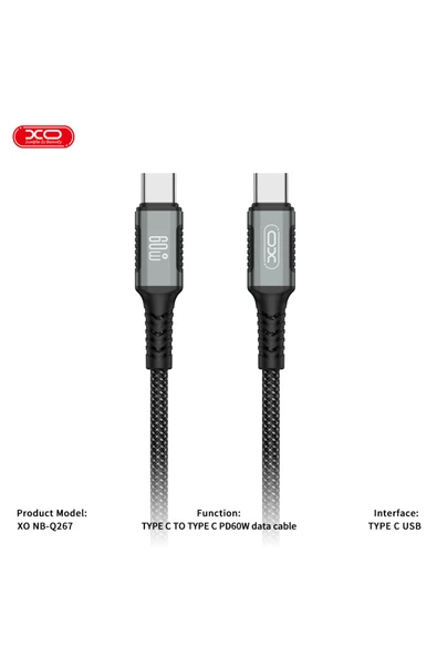 Xo 60W Hızlı Şarj Kablosu Type-C | NB-Q267 | Örgülü Organize Manyetik Şarj Kablosu | 1 Metre | Siyah - Resim 4