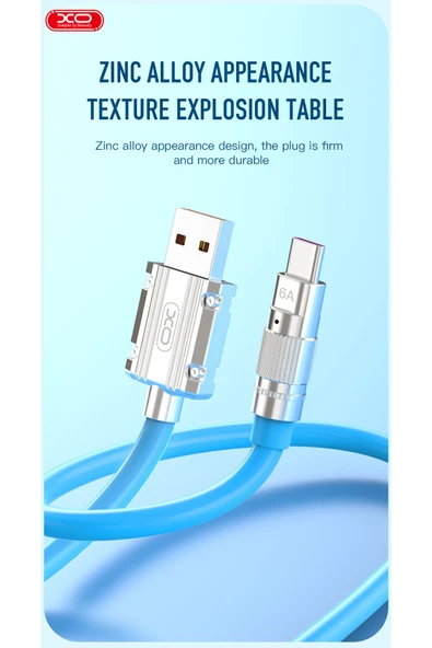 Xo Hızlı şarj kablosu 6A Max,1.2 Metre, Hızlı Şarj,5.8mm Silikon Tasarım,Dayanıklı Kablo,NB227 - Resim 3