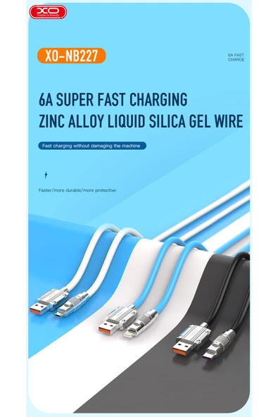 Xo Hızlı şarj kablosu 6A Max,1.2 Metre, Hızlı Şarj,5.8mm Silikon Tasarım,Dayanıklı Kablo,NB227 - Resim 2