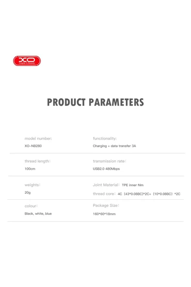 Xo Hızlı Şarj Kablosu NB280, 3A Max, PVC, 1 Metre Uzunluk, Veri Transfer Kablosu, Dayanıklı Tasarım - Resim 4