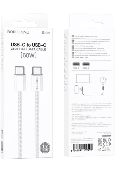 Borofone iPhone ile Uyumlu 60W Şarj ve Data Kablo Type-C to Type-C - 1 Metre - BX103 - Resim 4