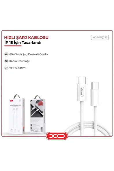 Xo 60w Pd Hızlı Fast Usb-c Type-c To Type-c Android Iphone Uyumlu Data Veri Şarj Kablosu Nb-q259 - Resim 2