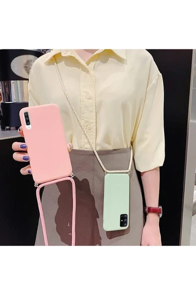 Coverzone One Plus 9 Pro ile uyumlu İpli Boyun Askılı Silikon Kılıf Kadife iç Yüzeyli Epiphany Kılıf Siyah - Resim 5