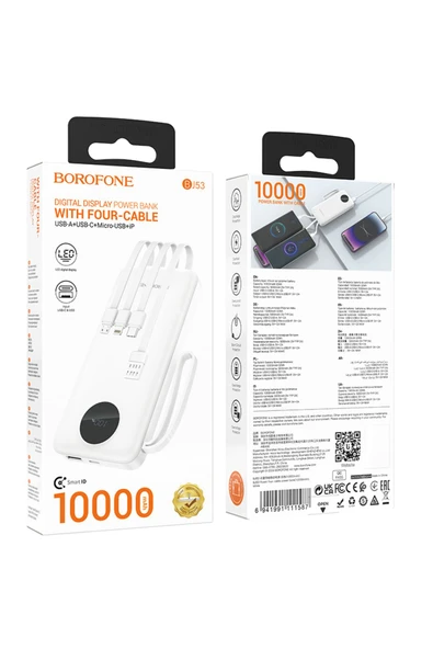 Borofone 10000mAh USB A USB C Micro USB ve Lightning Dahili Kablolu Powerbank iPhone ile Uyumlu BJ53 - 4