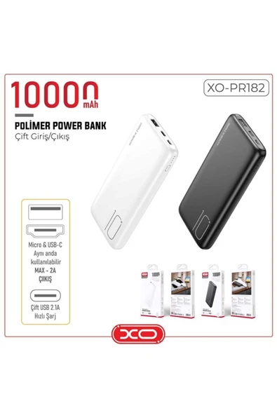 Xo 2.1a Fast Hızlı Usb Çıkışlı Micro Type-c Girişli 10000 Mah Taşınabilir Şarj Aleti Powerbank Pr182 ürün görseli