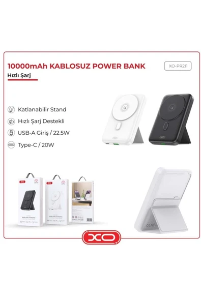 Xo 22.5w Usb Type-c Usb-c Wireless Kablosuz Stant 10000 Mah Taşınabilir Şarj Aleti Powerbank Pr211 - 2