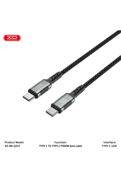 Xo 60W Hızlı Şarj Kablosu Type-C | NB-Q267 | Örgülü Organize Manyetik Şarj Kablosu | 1 Metre | Siyah - Resim 6
