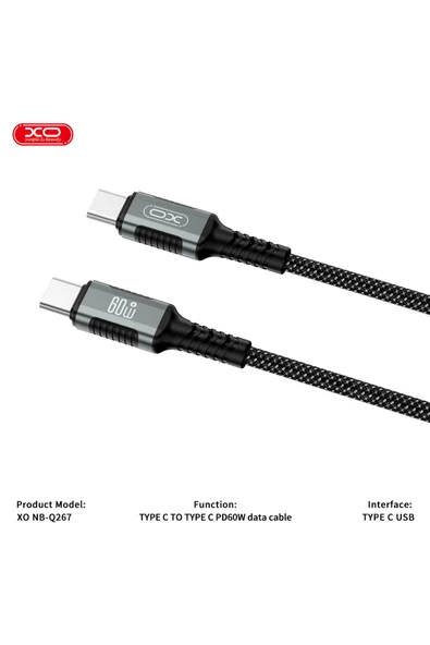 Xo 60W Hızlı Şarj Kablosu Type-C | NB-Q267 | Örgülü Organize Manyetik Şarj Kablosu | 1 Metre | Siyah - Resim 5