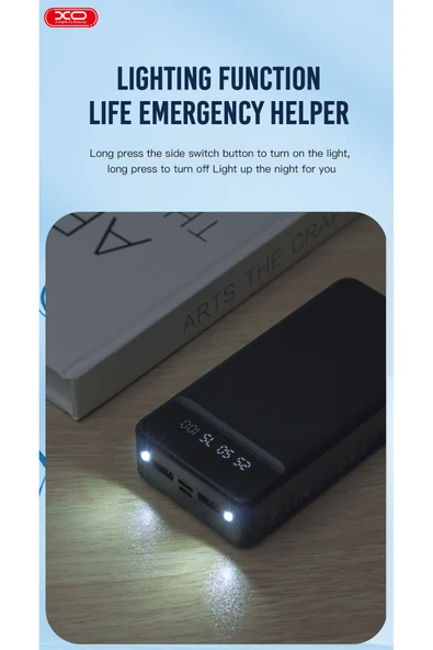 Xo PR164 PowerBank 30000 mAh,Led Gösterge,5 Cihaz Şarj,Entegre 3'lü Kablo Lightning,Micro USB,Type-C - 6