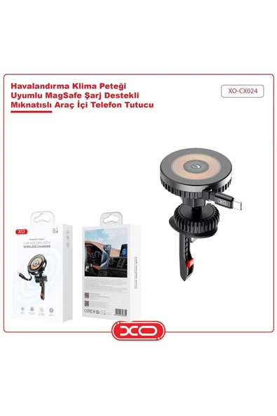 Xo Havalandırma Klima Peteği Uyumlu MagSafe Kablosuz Şarj Mıknatıslı Araç İçi Telefon Tutucu CX024 - Resim 2