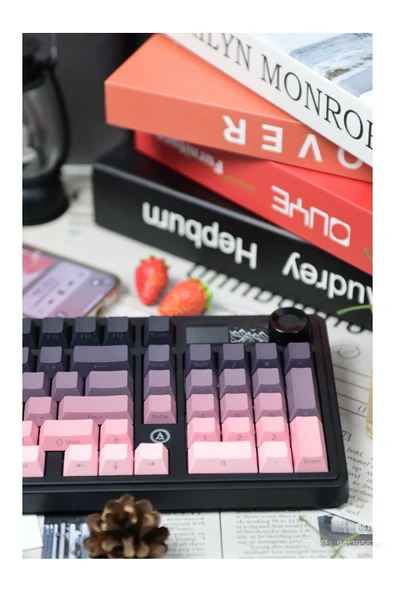 Coverzone Ajazz AK980 Ekranlı Mekanik Klavye RGB, Tam Boy Hot-Swap 3 Modlu 8000 Mah Pembe Gift Switch - 7