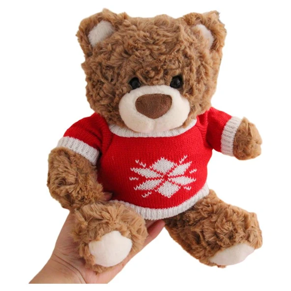 Ayıcık Peluş Oyuncak - Etiket Tarzı Kahverengi Ayı - 26cm + Hediye Çantası + Işık Sarmalı - 6