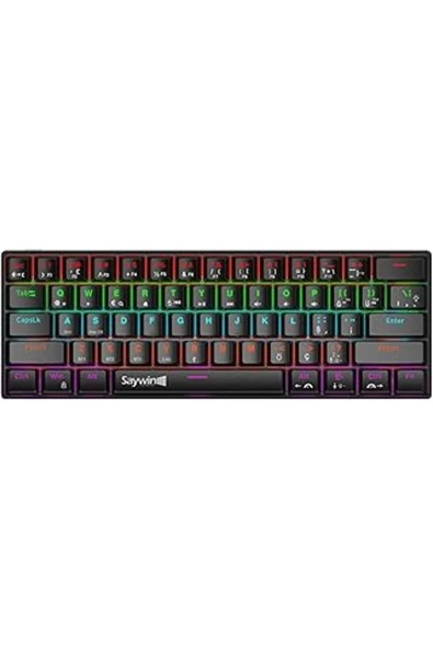 SAYWİN 3 Modlu Türkçe Q Tuş Dizilimi RGB Mekanik Oyuncu Klavye KB610 Siyah ürün görseli 1
