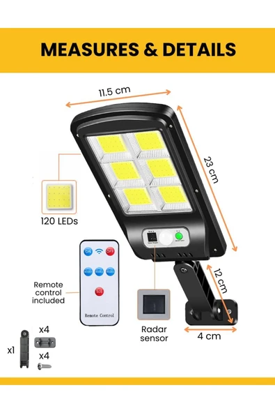 Coverzone Kumandalı Solar Enerjili Bahçe Işıklandırmak için Lamba Dış Mekan Uygun Güneş Enerjili Işık SSL-1 - 6