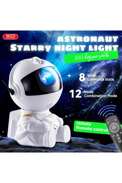 Xo Astronot Temalı Yıldızlı Gökyüzü Hoparlör Projeksiyon Gece Lambası CF4,LED Işık,Çocuk,Yetişkin - 2