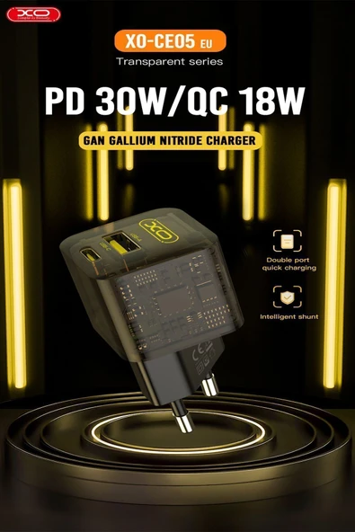Xo -CE05 USB+USB-C 30W Şeffaf Kablosuz Hızlı Şarj Adaptörü - 2