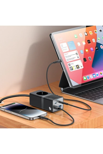 Coverzone Yesido MC35 2500W Uzatma Kablosu, 1.5m, 2x USB 18W + 2x Type-C 20W Çıkışlı Siyah Priz - 2