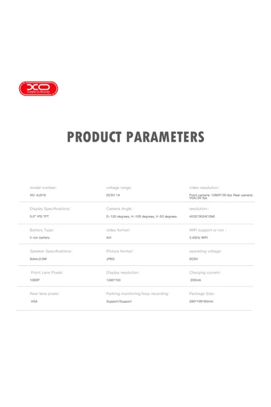 Xo XJ06 Araç İçi HD Kamera Dikiz Aynası,5 inç IPS,1080PHD,Park İzleme,G-Sensörü,Arka,Ön Kamera,200mAh - 6