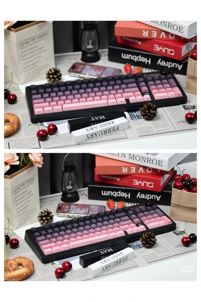 Coverzone Ajazz AK980 Ekranlı Mekanik Klavye RGB, Tam Boy Hot-Swap 3 Modlu 8000 Mah Pembe Gift Switch - 6