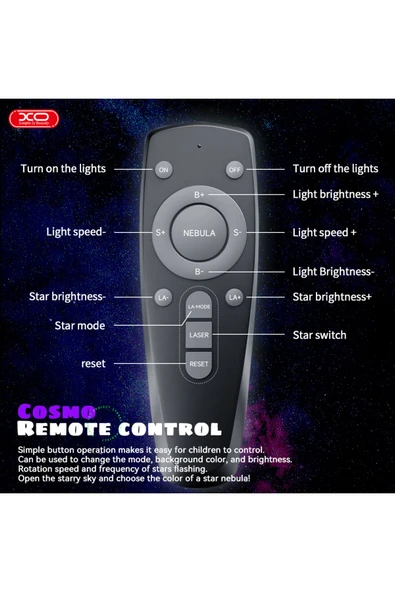 Xo Astronot Temalı Yıldızlı Gökyüzü Hoparlör Projeksiyon Gece Lambası CF4,LED Işık,Çocuk,Yetişkin - 8