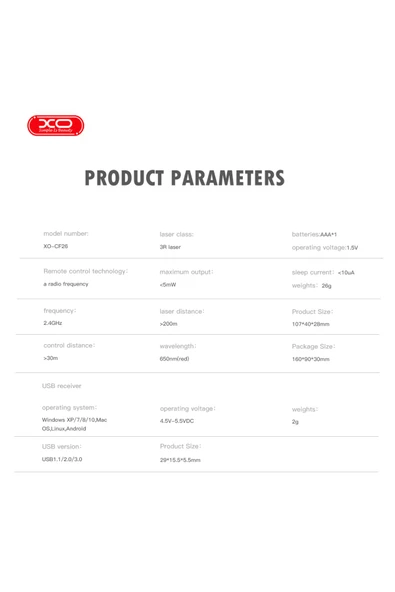 Xo CF26 PowerPoint Kablosuz Sunum Kumandası,Lazer İşaretleyici,30m,Fare Fonksiyonlu,Sayfa Değiştirme - 6
