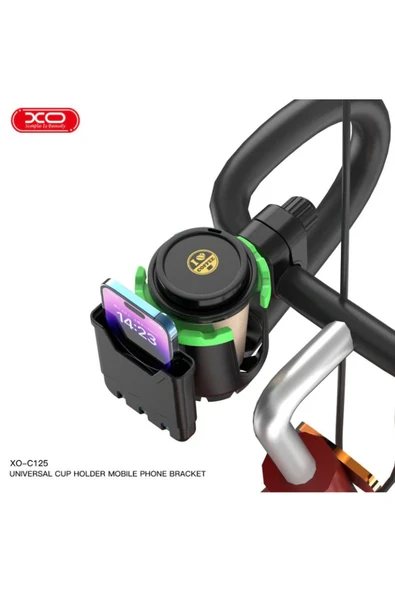 Xo Motosiklet Bisiklet Bebek Arabası Gidon Sabitlemeli Bardaklık Termos Telefon Tutucu 2 In 1 C125 - 4