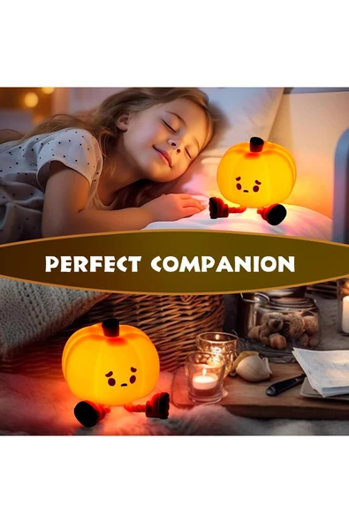 Coverzone Yumuşak Silikon Bal Kabağı Mini Gece Lambası Dekoratif Işık Derecesi Ayarlanabilir 8cm x 9cm K-1165 - 7