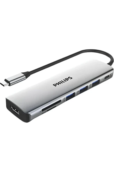 Philips 7in1 USB-C Hub,100W Type-C PD Hızlı Şarj,HDMI 4K@30Hz,SD/MicroSD 480Mbps,3xUSB-a3.0 5Gbps,SWR1707/70