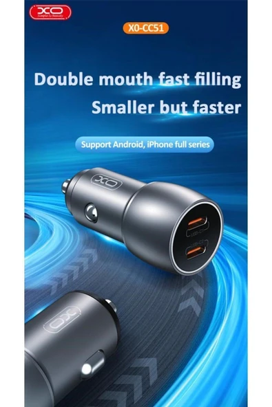 Xo -CC51 2In1 Araç İçi Çakmaklık 40W Hızlı Şarj Soketi USB-C+USB-C Port - Resim 2