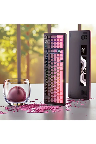 Coverzone Ajazz AK980 Ekranlı Mekanik Klavye RGB, Tam Boy Hot-Swap 3 Modlu 8000 Mah Pembe Gift Switch - 3