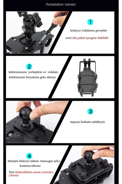 Coverzone Bisiklet Motosiklet ve Scooter için Gidon Uyumlu Telefon Tutucu Kolay Kurulum MT-E - 6