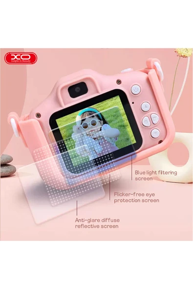 Xo XJ01 Mini Dijital Oyunlu Çocuk Kamerası,Ön/Arka Kamera,8X Zoom,1080P,Oyunlu,Renkli Çerçeveli,Silikon - 4