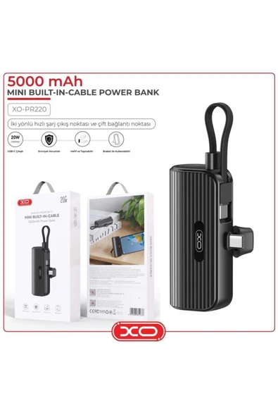 Xo 20w Fast Hızlı Usb-c Type-c Kablolu Standlı 5000 Mah Taşınabilir Şarj Aleti Powerbank Pr220 ürün görseli