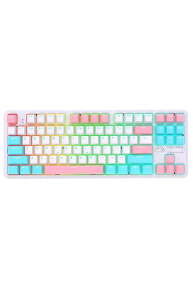 Coverzone Ajazz K870T Pro Kablosuz Hot Swap Mekanik Oyun Klavyesi-RGB Beyaz - Red Switch