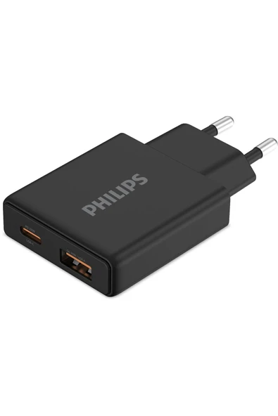 Philips USB Hızlı Şarj Adaptörü,33W PowerDelivery 3.0+QC 3.0,Çift Port USB-C ve USB-A,2 Cihaz Şarj,DLP4322C