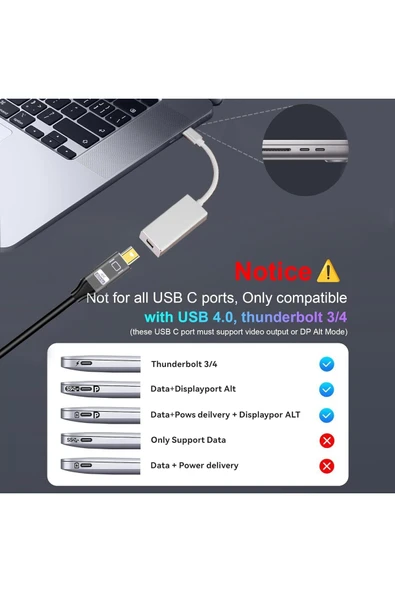 Coverzone Type-C to Mini Display Adaptör Tip C - Mini DP Dönüştürücü MacBook Pro Uyumlu ZR125 - Resim 3