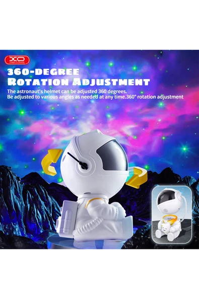 Xo Astronot Temalı Yıldızlı Gökyüzü Hoparlör Projeksiyon Gece Lambası CF4,LED Işık,Çocuk,Yetişkin - 3