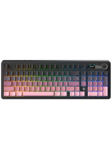 Coverzone Ajazz AK980 Ekranlı Mekanik Klavye RGB, Tam Boy Hot-Swap 3 Modlu 8000 Mah Pembe Gift Switch