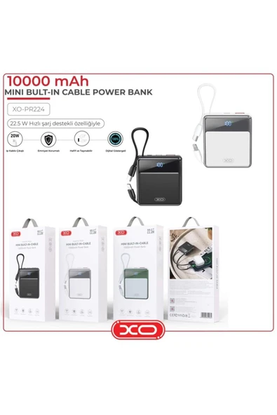 Xo 22.5w Fast Type-c Iphone Uyumlu Çift Kablolu 10000 Mah Taşınabilir Şarj Aleti Powerbank Pr224 - 2