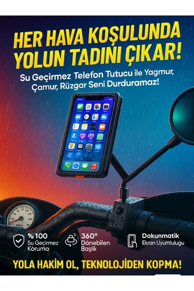 Coverzone Bisiklet Motosiklet ve Scooter Dikiz Ayna Uyumlu Telefon Tutucu Universal Modellere Uyumlu PB08 - 2