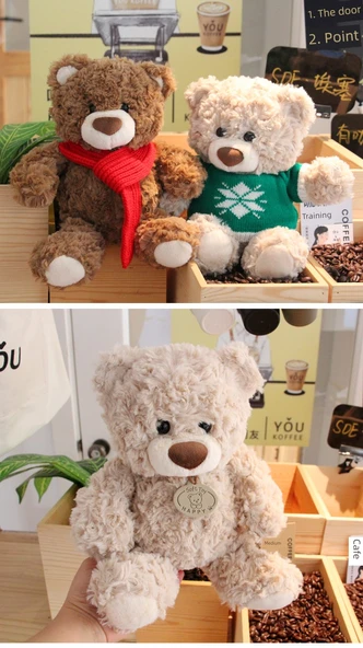 Ayıcık Peluş Oyuncak - Etiket Tarzı Kahverengi Ayı - 26cm + Hediye Çantası + Işık Sarmalı - 10