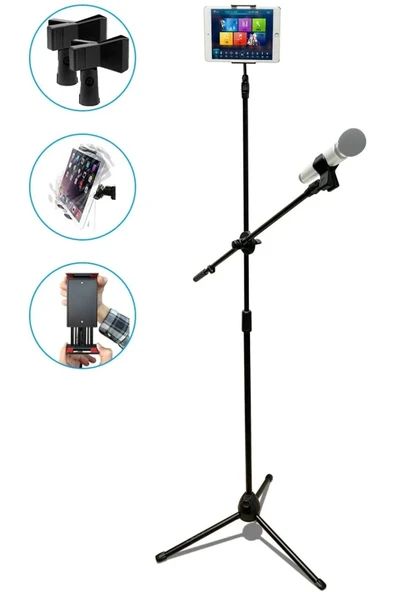 Coverzone 190cm Maksimum Uzunluk 2in1 Mikrofon ve Tablet Stant Katlanabilir Açısı Ayarlanabilir - Model 103SP - 2
