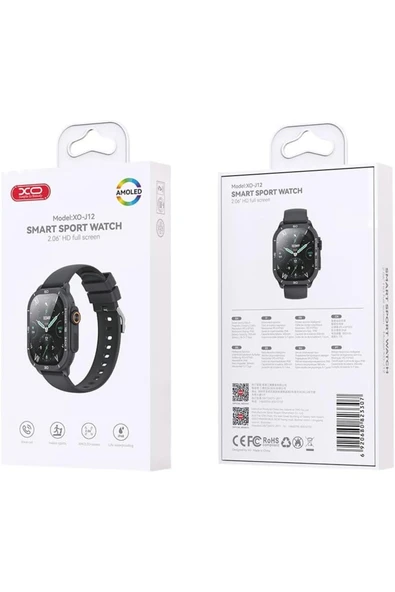 Xo J12 Akıllı Spor Saat,2.06 inç AMOLED Ekran,Nabız Ölçer,Adım Sayar,Kalori Takip,Müzik Kontrol,300 mAh - 5
