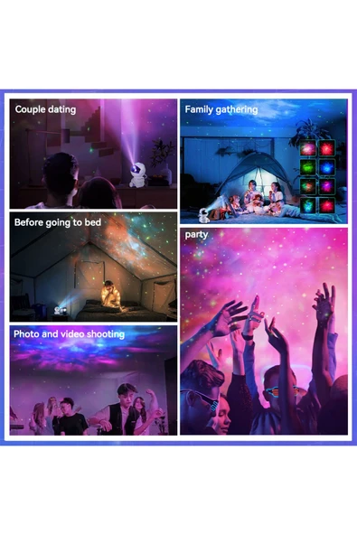 Xo Astronot Temalı Yıldızlı Gökyüzü Hoparlör Projeksiyon Gece Lambası CF4,LED Işık,Çocuk,Yetişkin - 7