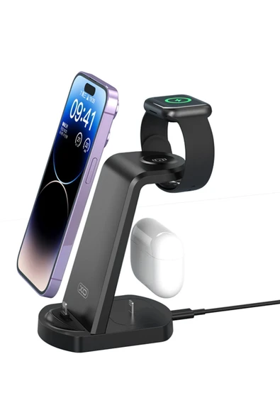 Xo WX035 3ın1 15W Hızlı Şarj Wirelles Magsafe Lightning Apple Kablosuz Şarj Standı Şarj Düzenleyici