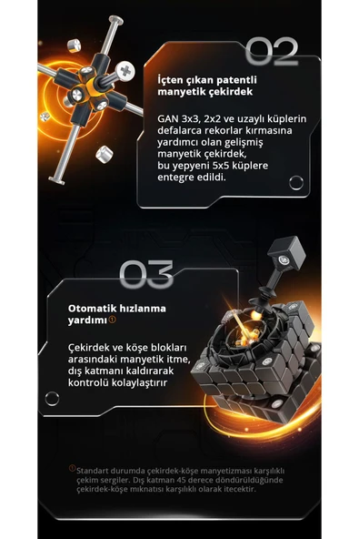 GAN 562 M 5x5 Manyetik Sihirli Küp Rubik Küp Buzlu Kaplama Türkiye Resmi Satıcısı - 4