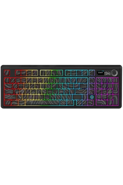 Coverzone Ajazz AK980 Ekranlı Mekanik Klavye RGB, Tam Boy Hot-Swap 3 Modlu 8000 Mah Siyah Maillard Switch