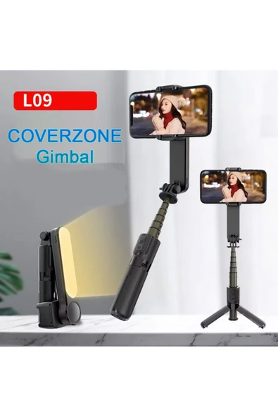 Coverzone Akıllı Telefonlar İçin Gimbal Stabilizator Kendinden Işıklı 360 Derece Dönebilen Başlık L09 - 8